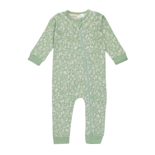 Woolbabe: Merino/Organic Cotton PJ Suit - Moss Wilderness (1 Year)