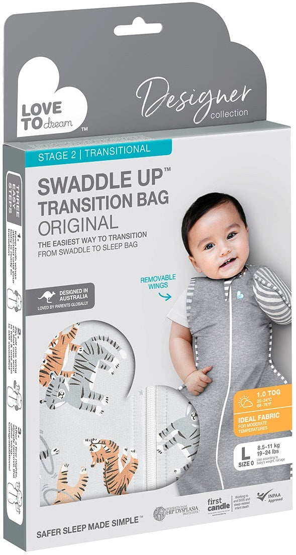 Love to Dream: Swaddle Up Transition Bag Designer 1.0 TOG - Tiger (Large) (Suitable for 8.5-11kg)