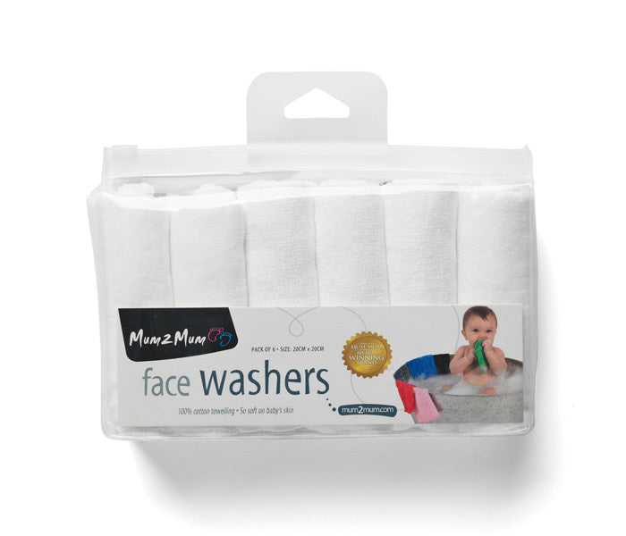 Mum 2 Mum: Face Washers - White Pack (6 Pack)