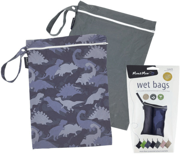 Mum 2 Mum: Wet Bag - Blue Dino/Grey (2 Pack)
