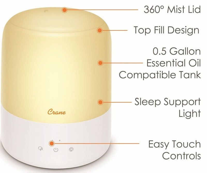 Crane: 3-in-1 Cool Mist Humidifier with Aroma Diffuser & Sleep Support Light