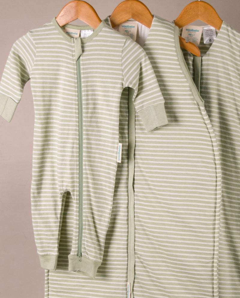 Woolbabe: Pyjama Suit - Meadow (3-6 Months) in Cream/Green