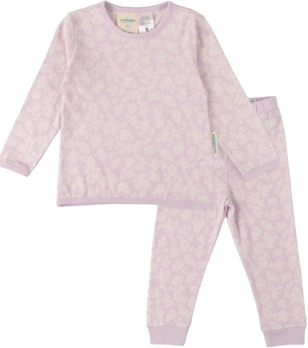 Woolbabe: Winter Pyjamas - Mauve Manuka (2 Years) in Pink/White