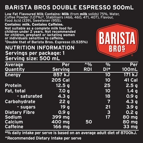 Barista Bros Double Espresso Iced Coffee - 500ml (12 pack)