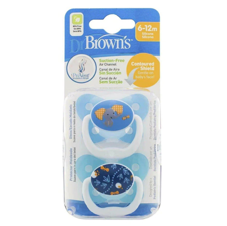 Dr Brown's: PreVent Contoured Pacifier Stage 2 - Blue 2 Pack (6-18 Months)