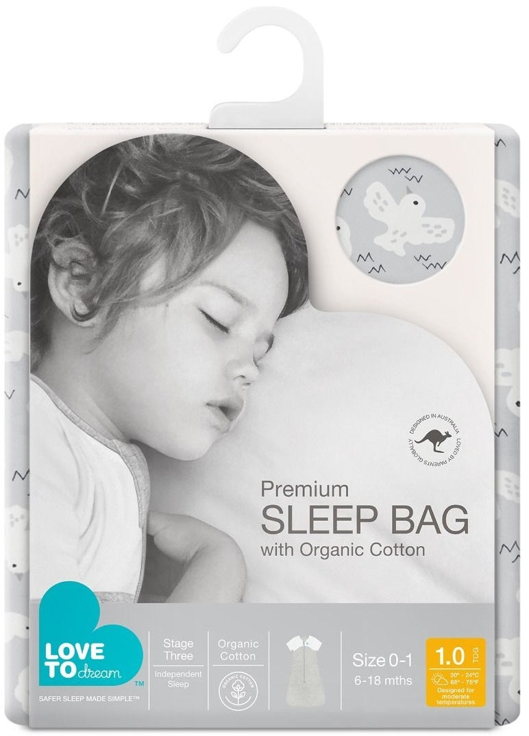 Love to Dream: Organic Sleep Bag 1.0 TOG - Dove Grey (Large) (18-36 months)