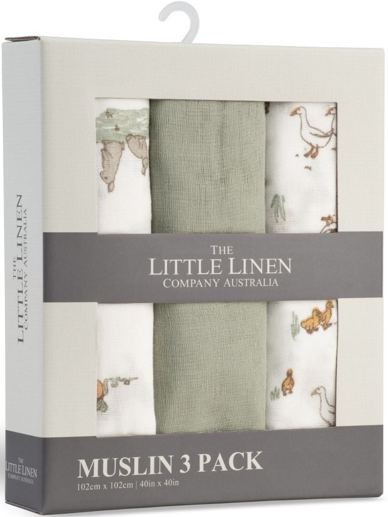 Little Linen: Muslin Wrap - Farmyard Lamb (3 Pack)