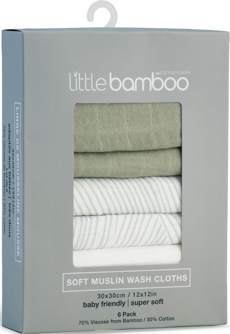 Little Bamboo: Muslin Wash Cloths - Bayleaf (6 Pack)