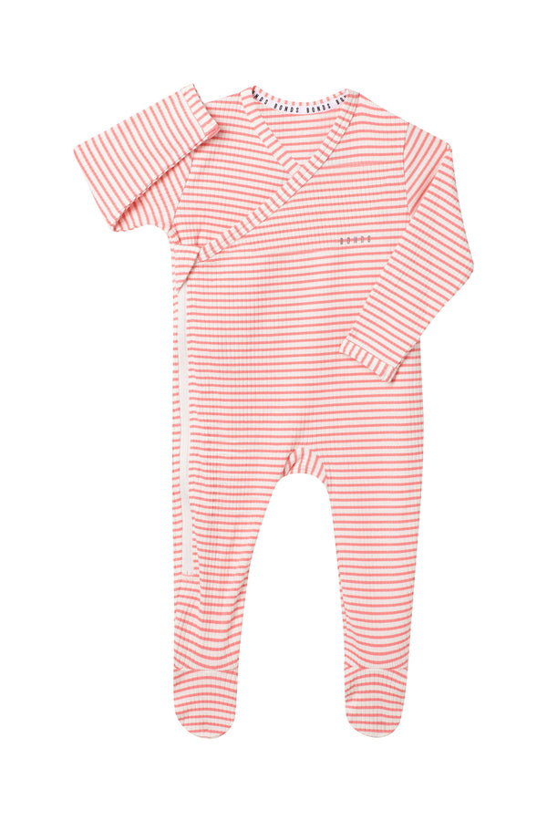 Bonds: Long Sleeve Newbies Rib Zippy - Pink Stripes (Size 000)