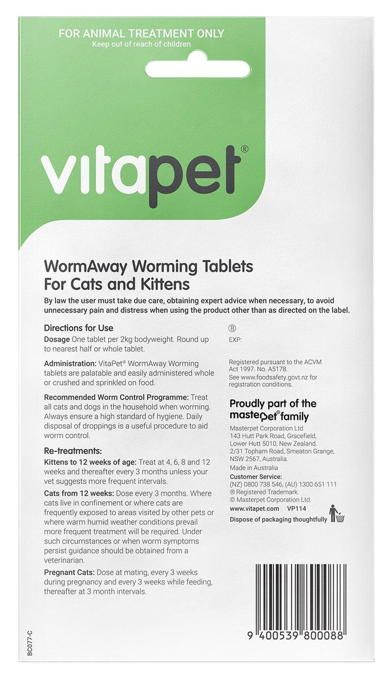 Vitapet: Wormaway Cat Tablets (6 Pack)