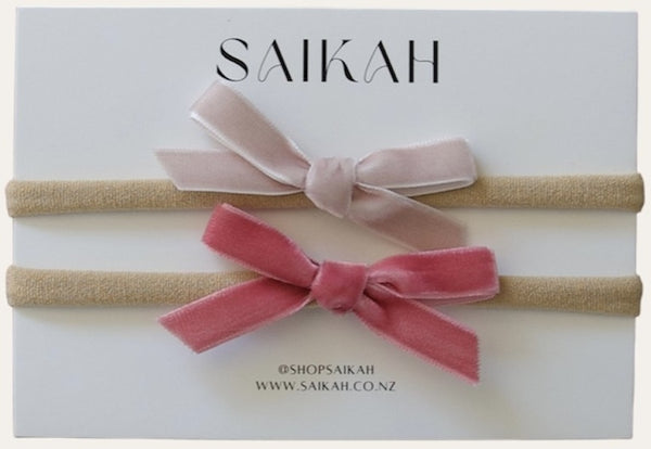 Saikah: Velvet Headbands - Baby Pink + Hibiscus (2 Pack)