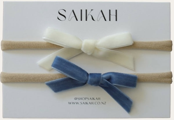 Saikah: Velvet Headbands - Ivory + Dusk Blue (2 Pack)