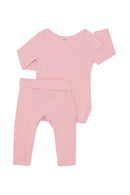 Bonds: Pointelle Long Sleeve Bodysuit And Legging Set - Sunkist Rose (Size 0000)