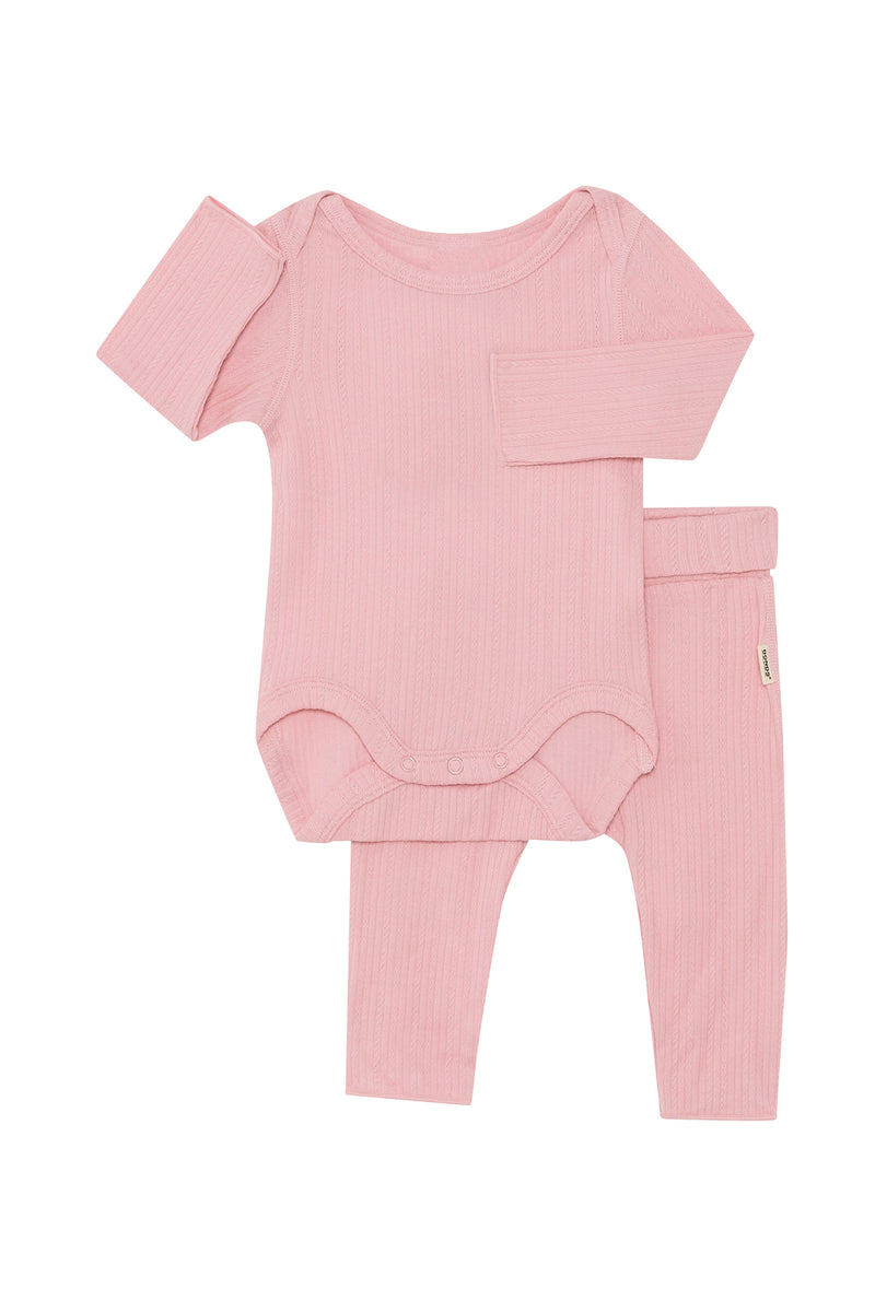 Bonds: Pointelle Long Sleeve Bodysuit And Legging Set - Sunkist Rose (Size 1)