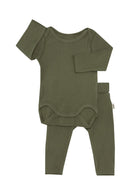 Bonds: Pointelle Long Sleeve Bodysuit And Legging Set - Hiker Green (Size 000)