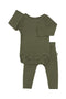 Bonds: Pointelle Long Sleeve Bodysuit And Legging Set - Hiker Green (Size 00)