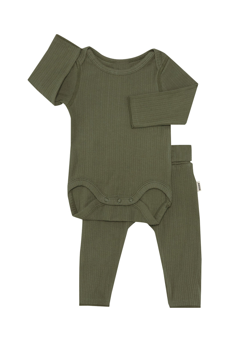 Bonds: Pointelle Long Sleeve Bodysuit And Legging Set - Hiker Green (Size 1)