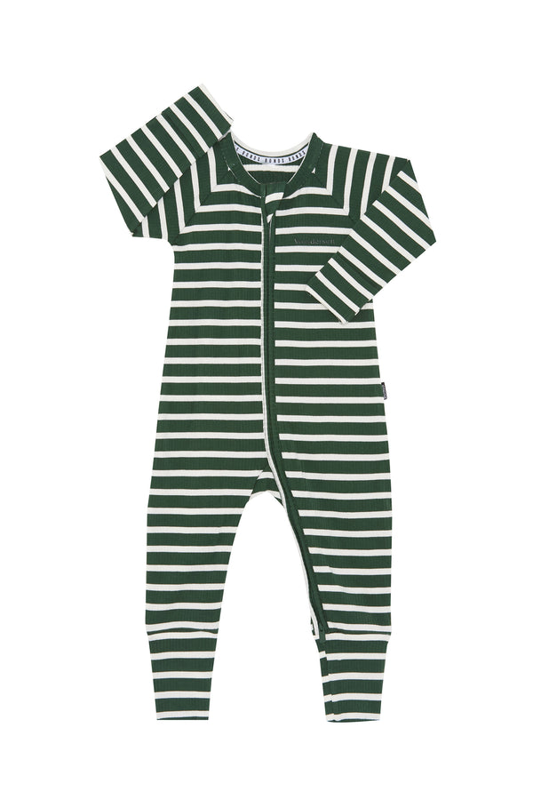Bonds: Long Sleeve Zip Wondersuit - Green Stripes (Size 0)