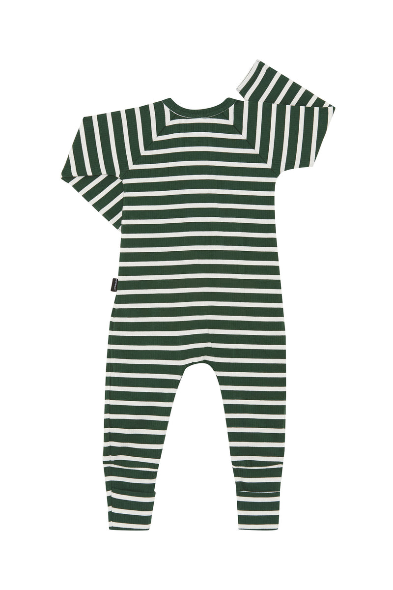 Bonds: Long Sleeve Zip Wondersuit - Green Stripes (Size 2)