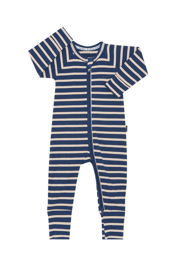 Bonds: Long Sleeve Zip Wondersuit - Blue/Beige Stripes (Size 00)