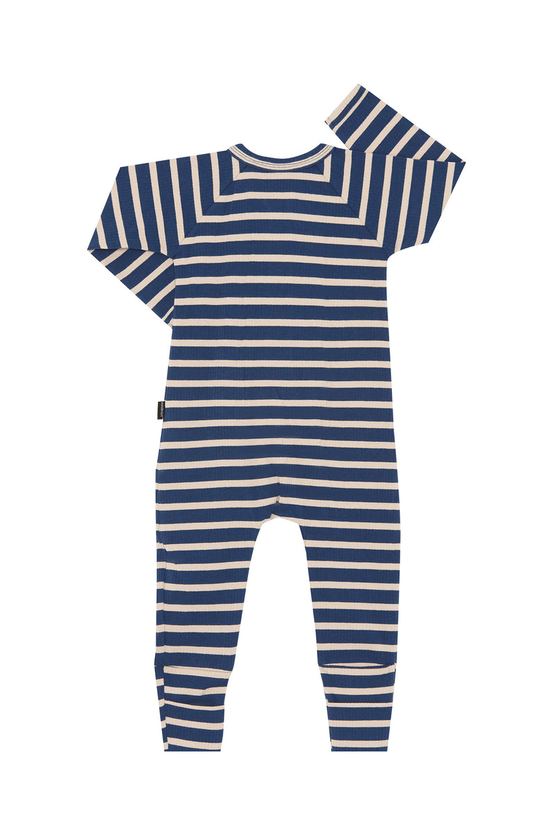 Bonds: Long Sleeve Zip Wondersuit - Blue/Beige Stripes (Size 2)