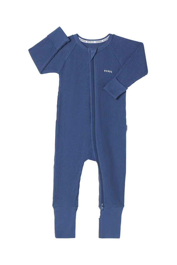 Bonds: Long Sleeve Waffle Zip Wondersuit - Bastille Blue (Size 0)