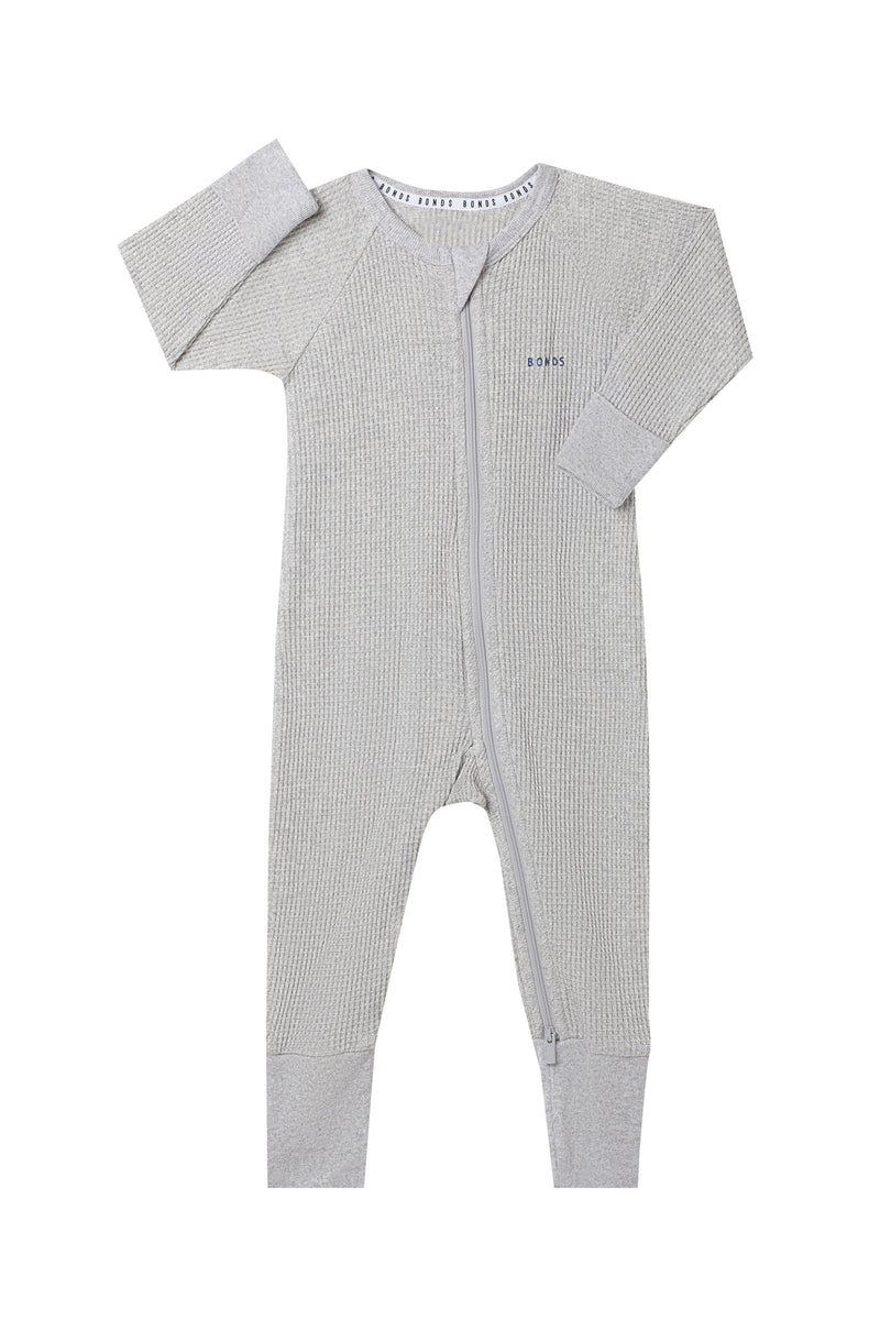 Bonds: Long Sleeve Waffle Zip Wondersuit - New Grey Marle (Size 000)