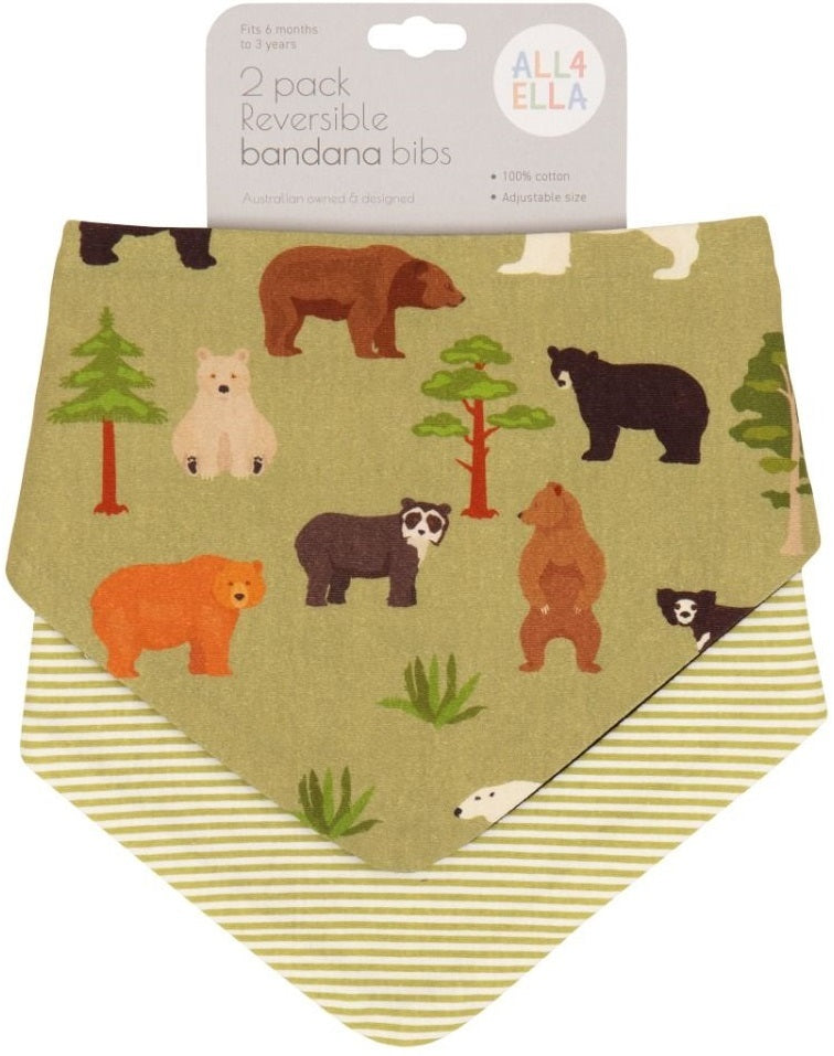 All4Ella: Bandana Bib - Bears (2 Pack)