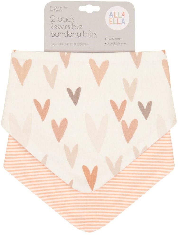 All4Ella: Bandana Bib - Hearts (2 Pack)