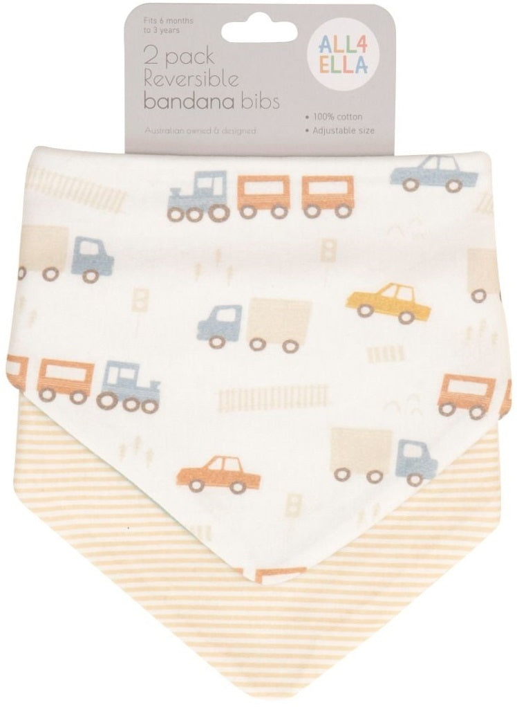 All4Ella: Bandana Bib - Trucks (2 Pack)