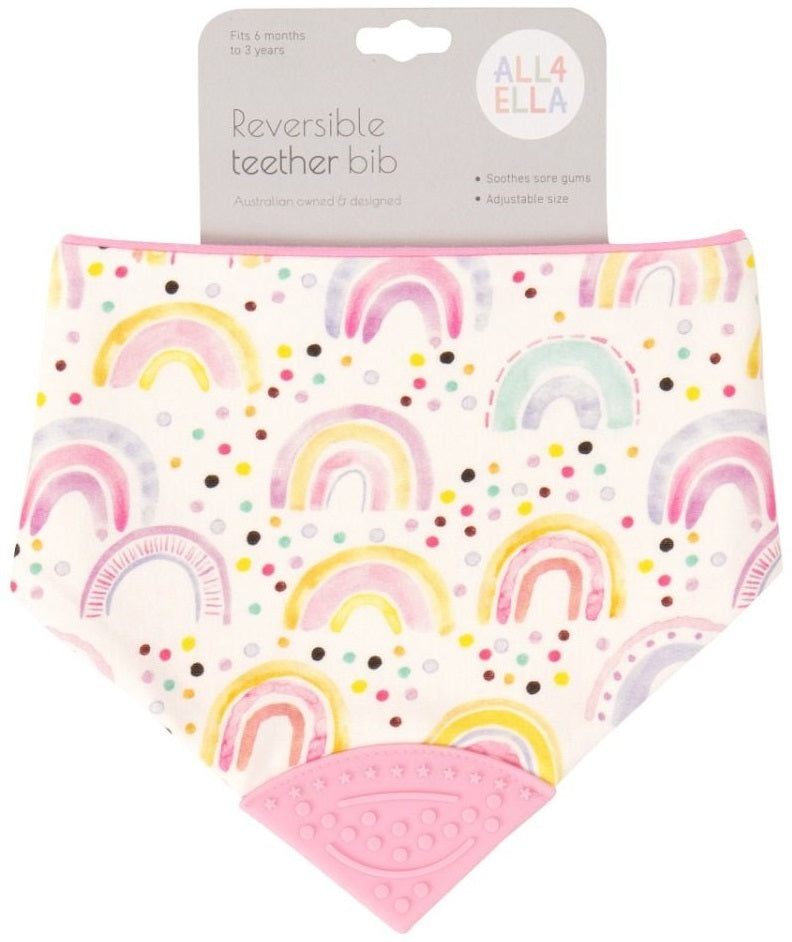 All4Ella: Bandana Bib with Silicone - Water Colour Rainbow