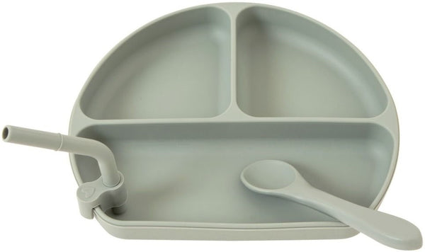All4Ella: Silicone Plate with Straw & Spoon - Olive