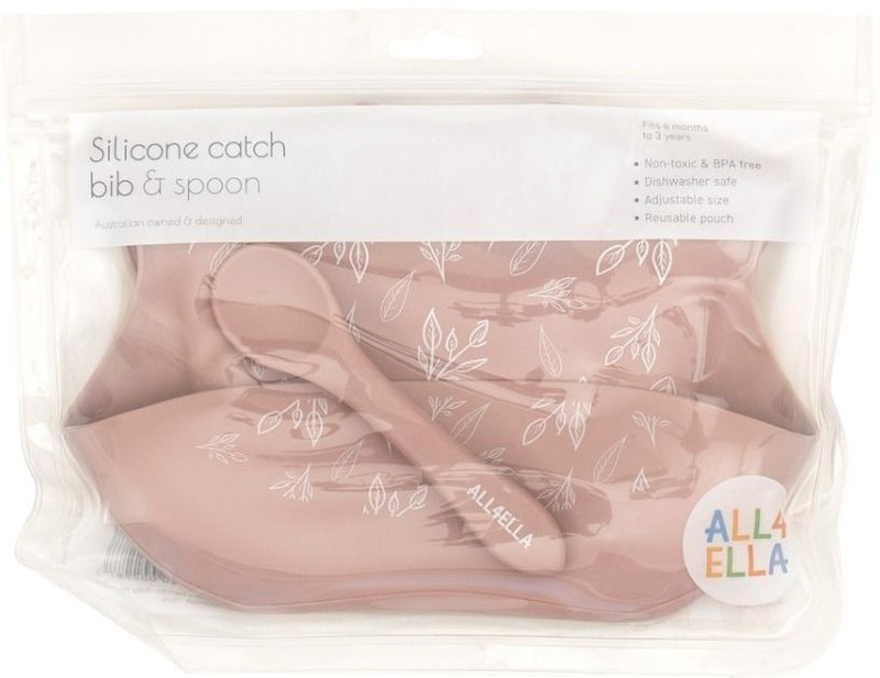 All4Ella: Silicone Bib with Spoon - Dusty Pink