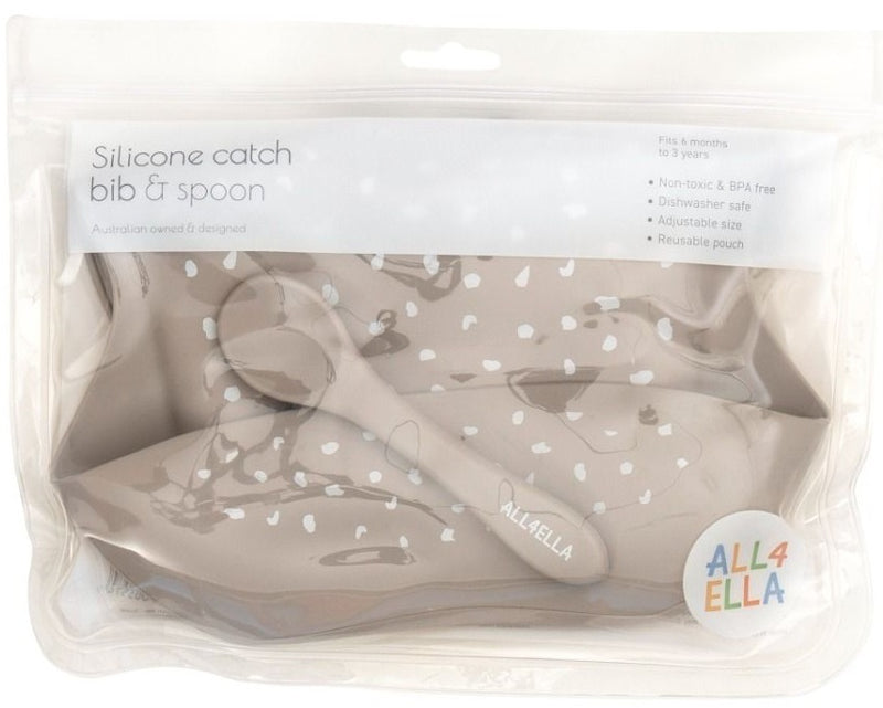 All4Ella: Silicone Bib with Spoon - Stone