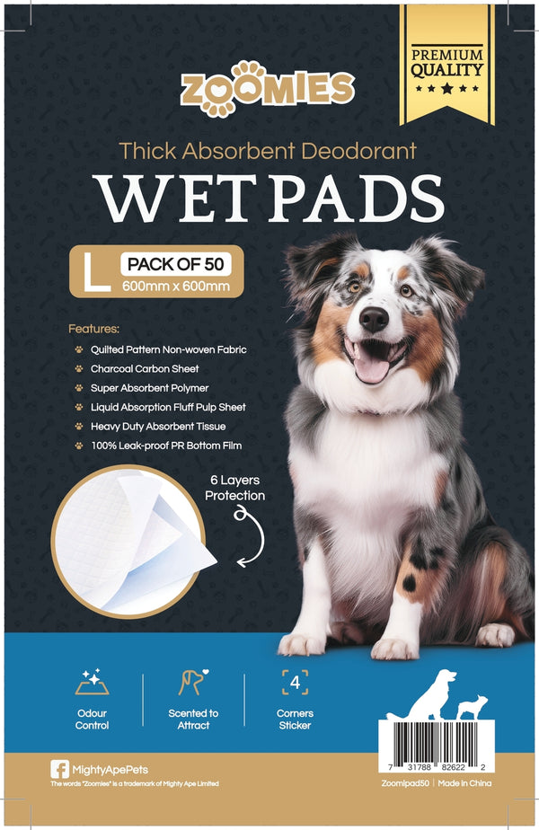 Zoomies Thick Absorbent Deodorant Pet Dog Wet Pads - Large (Pack of 50)