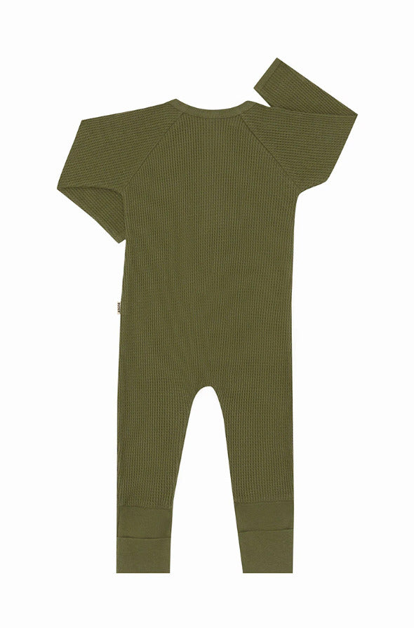 Bonds: Long Sleeve Waffle Zip Wondersuit - Hiker Green (Size 00)