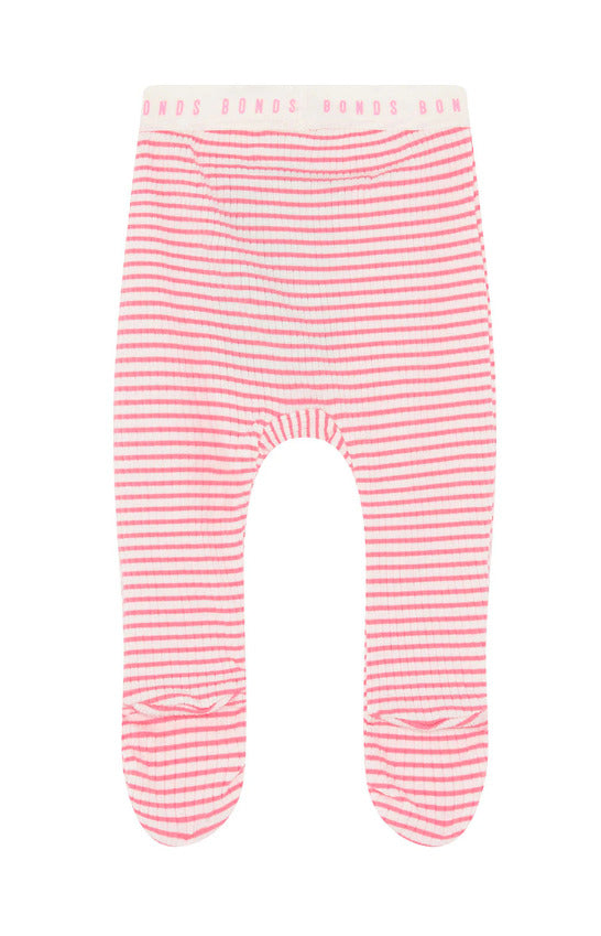 Bonds: Newbies Rib Foot Legging - Pink Stripes (Size 0000)