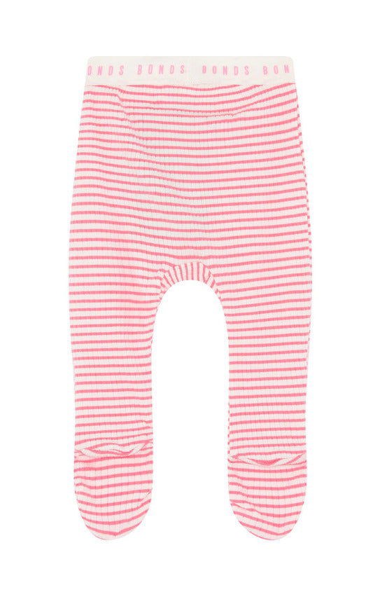 Bonds: Newbies Rib Foot Legging - Pink Stripes (Size 000)
