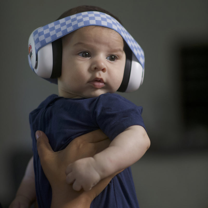 Em’s for Kids: Baby Earmuffs - White/Blue Racer
