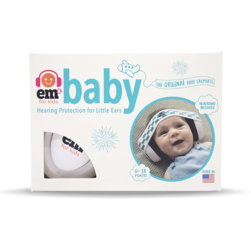 Em’s for Kids: Baby Earmuffs - White/Blue Racer
