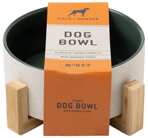 Field + Wander: Ceramic Bowl w Stand 620ml - Green 'Bone Appetite'