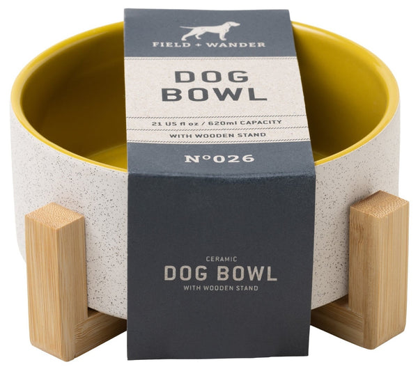 Field + Wander: Ceramic Bowl w Stand 620ml - Yellow 'Whine & Dine'