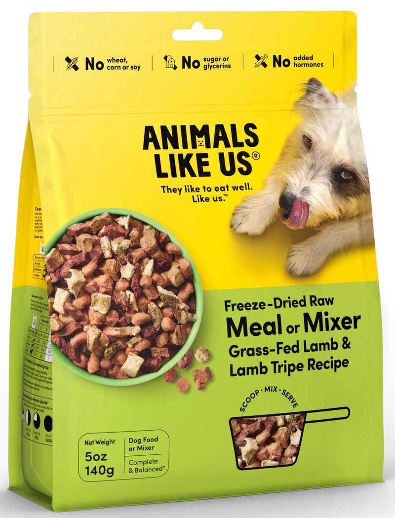 Animals Like Us: Freeze-Dried Raw Meal or Mixer Grass-Fed Lamb & Lamb Tripe Recipe Dog food (140g)