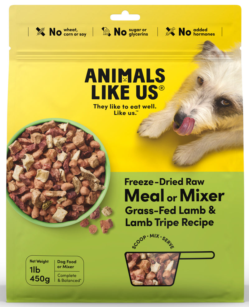 Animals Like Us: Freeze-Dried Raw Meal or Mixer Grass-Fed Lamb & Lamb Tripe Recipe Dog food (450g)