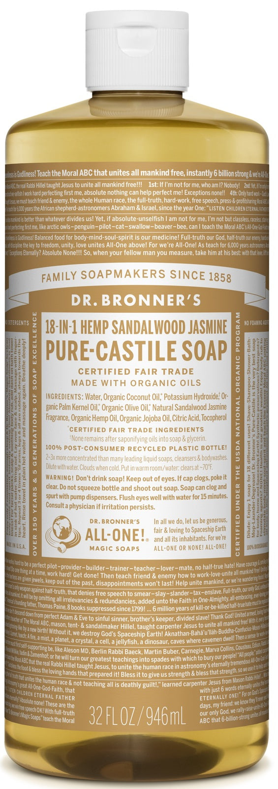 Dr Bronners Liquid Soap - Sandalwood/Jasmine (946ml)