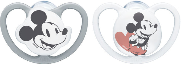 NUK: Silicone Space Soothers Mickey - 6-18 months Grey (2 Pack)