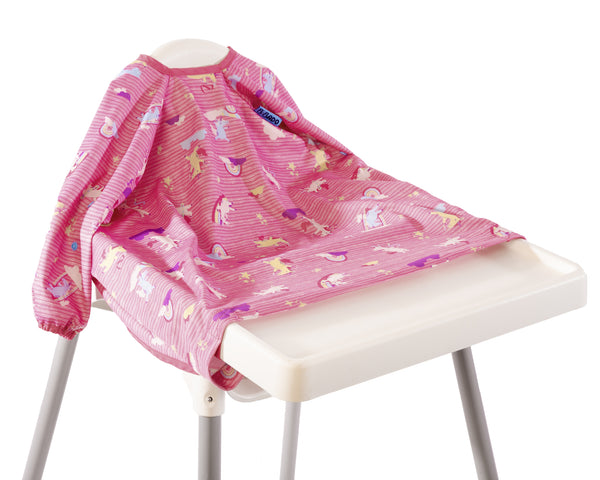 Bibado: Highchair Coverall Bib with Long Sleeves - Pink Unicorn