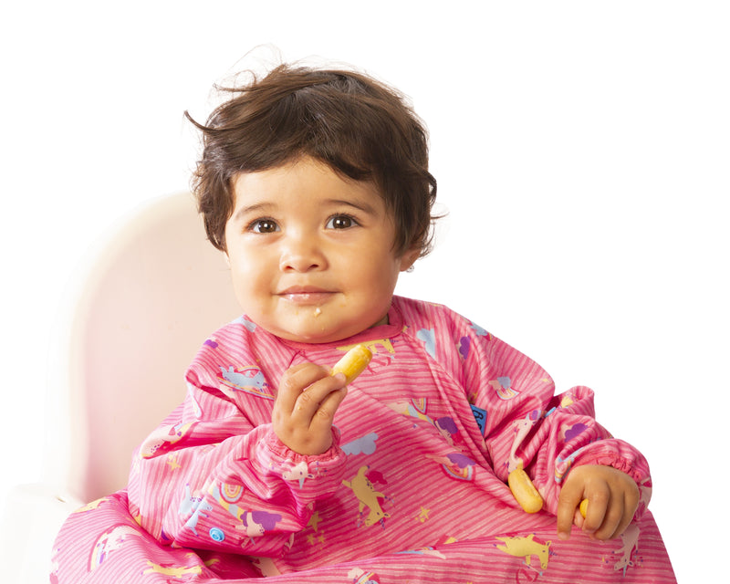 Bibado: Highchair Coverall Bib with Long Sleeves - Pink Unicorn