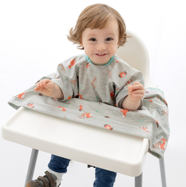 Bibado: Highchair Coverall Bib with Short Sleeves - Woodlands Forest