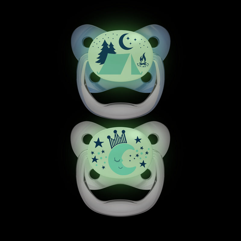 Dr Brown's: PreVent Glow In The Dark Butterfly Soother - Blue Camp/Moon 2 Pack (6-18 Months) (6-12 Months)